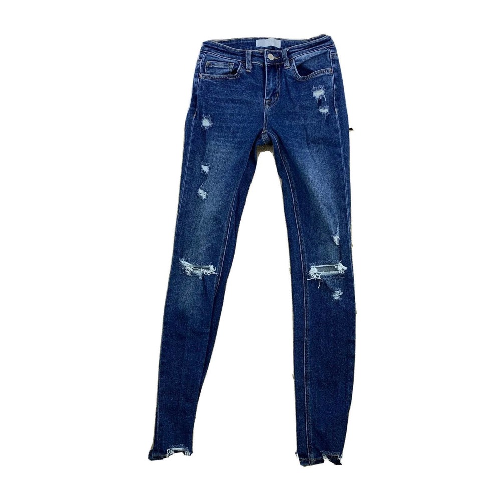 Women's Skinny Jeans - Distressed Blue